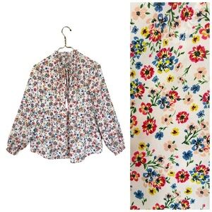 Nanette Lepore Floral Print Long Sleeve Tie Neck Blouse